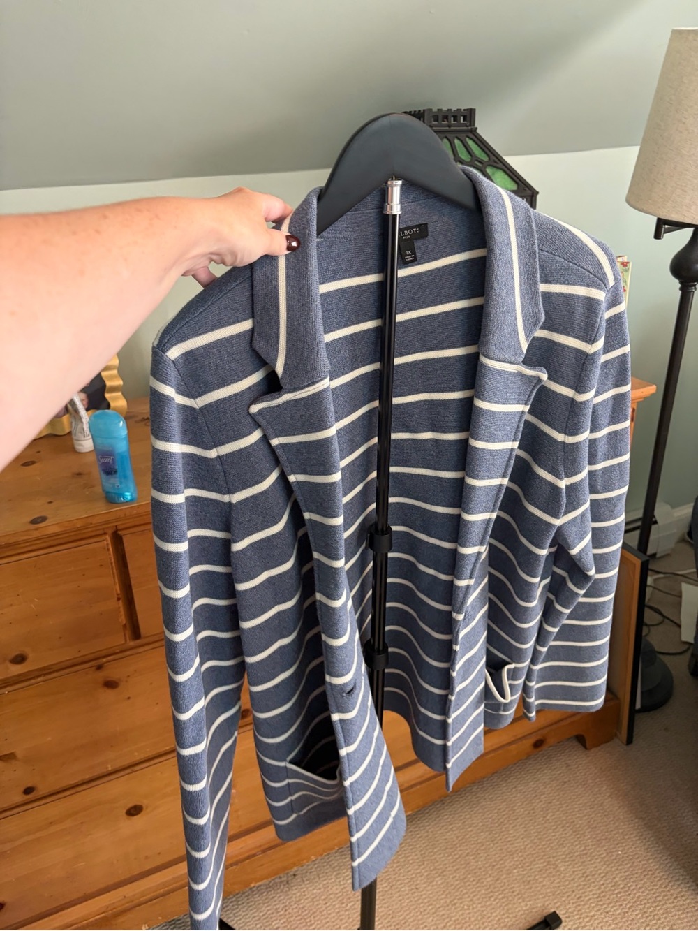 Talbots Striped Open-Front Navy and White Knit Blazer, 1X